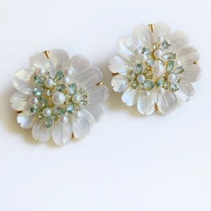 Nicola Bathie Mother of Pearl + Aquamarine Studs